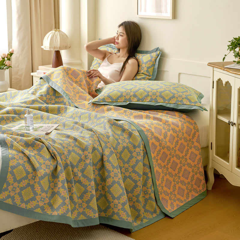 Retro Cotton Gauze Yarn-dyed Jacquard Blanket - image 4