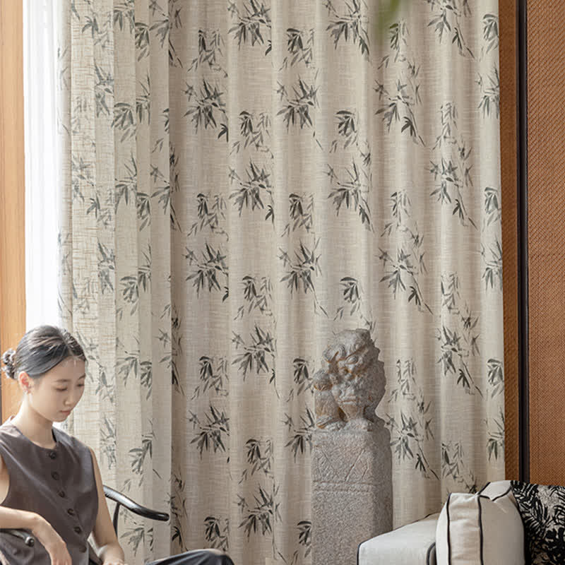 Bird and Plant Print Sheer Linen Gauze Curtain - B - Hook - 71"W x 106"L - image 9