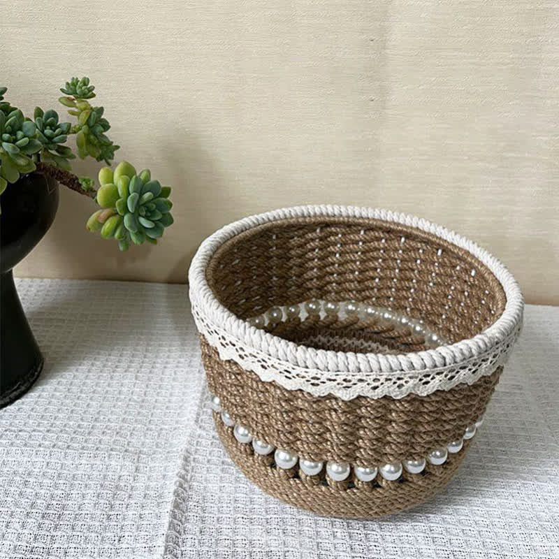 Hand-Woven Lace Pearl Storage Basket - image 1