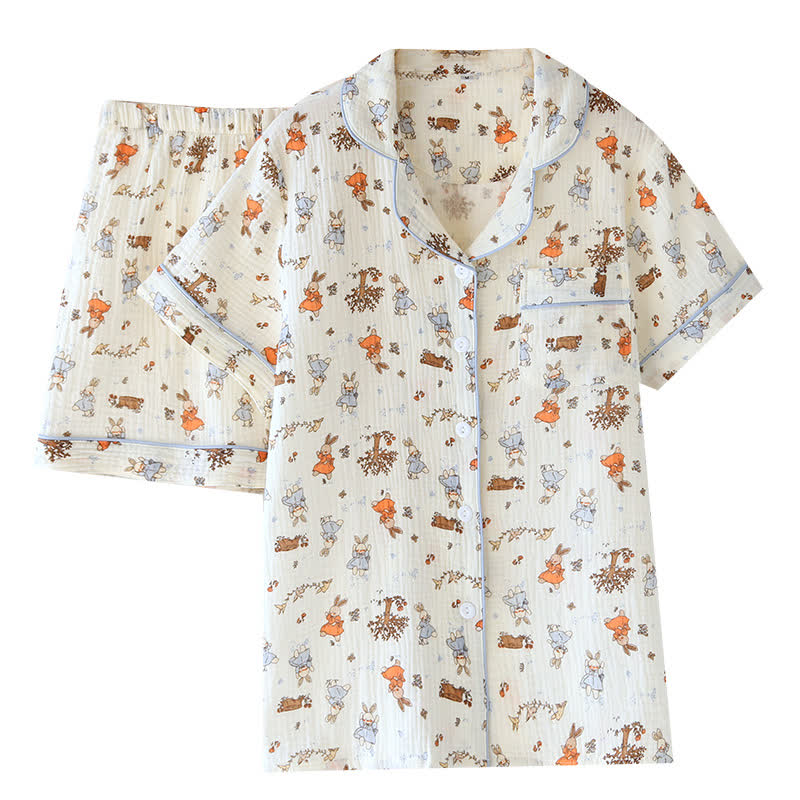 Rabbit Print Cotton Gauze Short Sleeve Loungewear Set - image 12