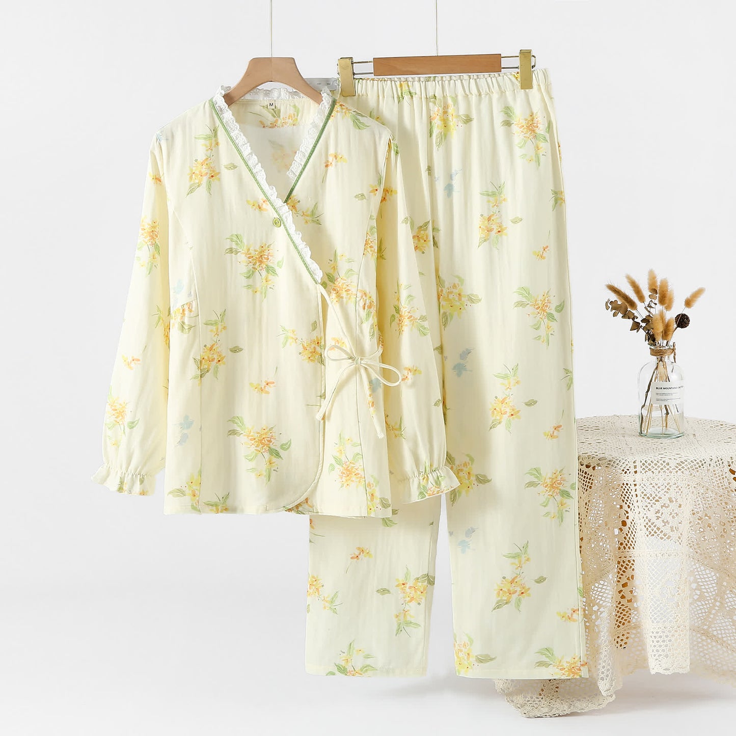 Osmanthus Print Cotton Gauze Pajama Set - XXL - image 0