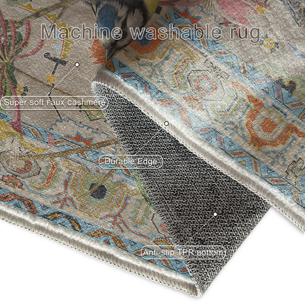 Floral Bird Water Resistant Washable Area Rug - image 6