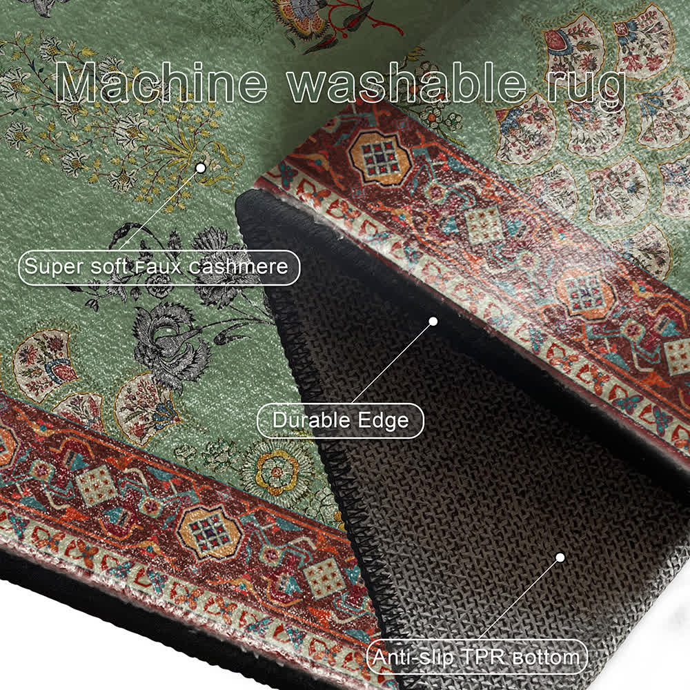 Washable Vintage Floral Anti-slip Area Rug - image 7