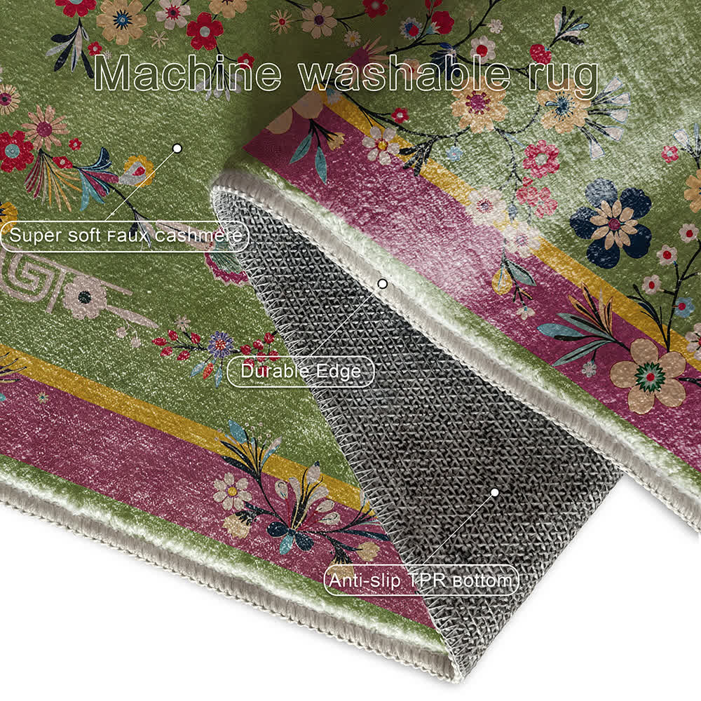 Durable Vintage Floral Anti-slip Area Rug - image 6