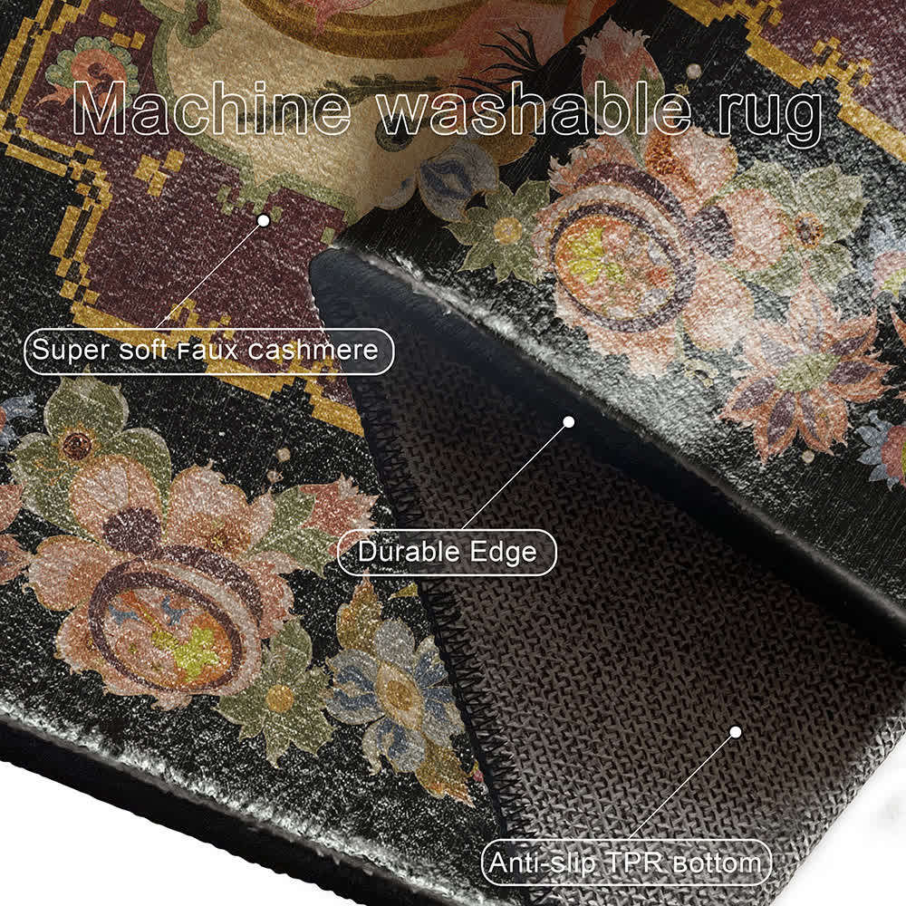 Vintage Floral Washable Durable Anti-slip Area Rug - image 4