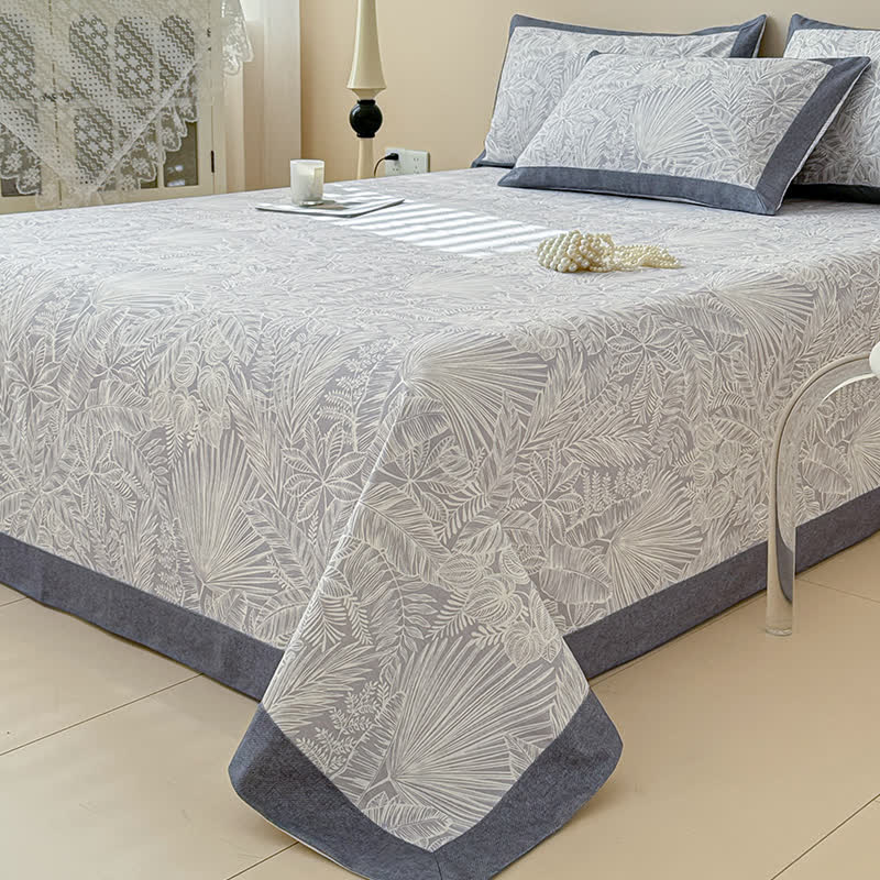 Elegant Botanical Print Cotton Coverlet - Grey - Coverlet with 2PCS Pillowcases - King - image 1
