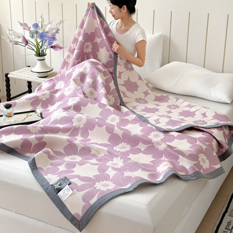 Purple Floral Print Cotton Gauze Quilt - image 1