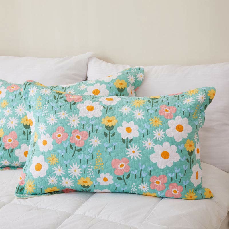 Cotton Country Style Floral Coverlet - Green - 2PCS Pillowcases - 20"W x 28"L - image 10