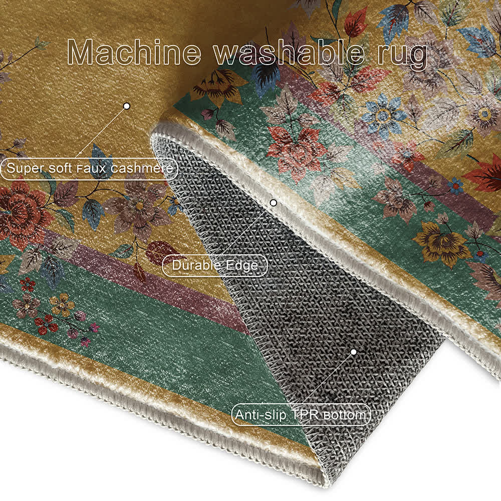Washable Vintage Flower Anti-slip Area Rug - image 6