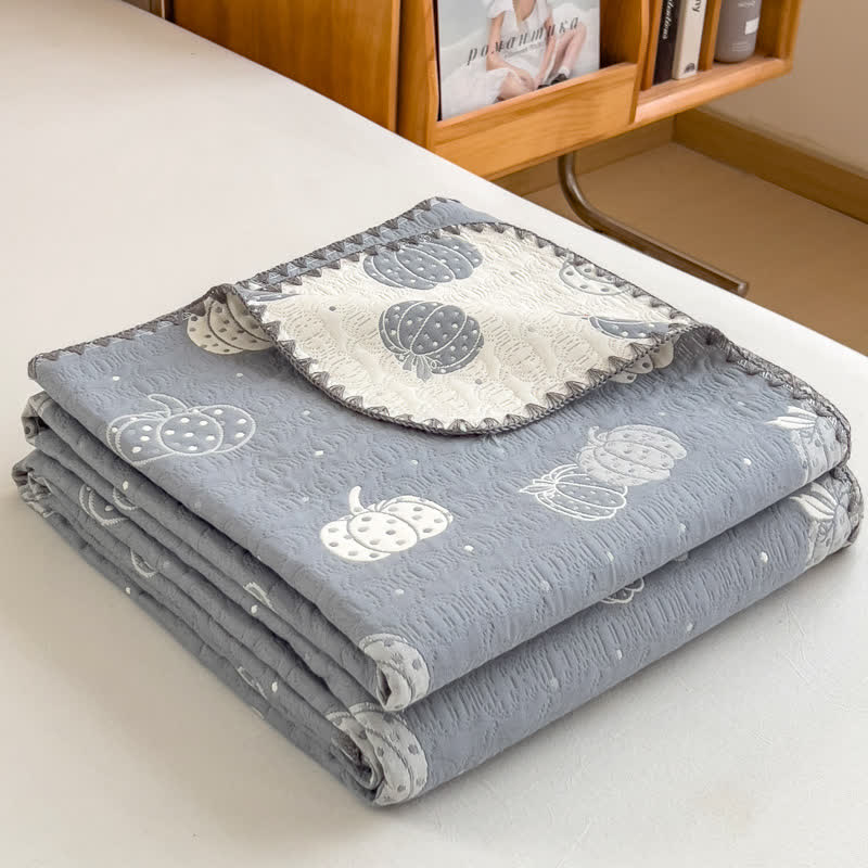Pumpkin Print Cotton Layers Gauze Reversible Coverlet - image 5
