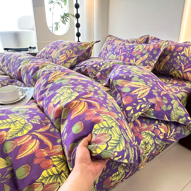Flower Leaf Soft Cotton Gauze Bedding Set(4PCS) - image 8