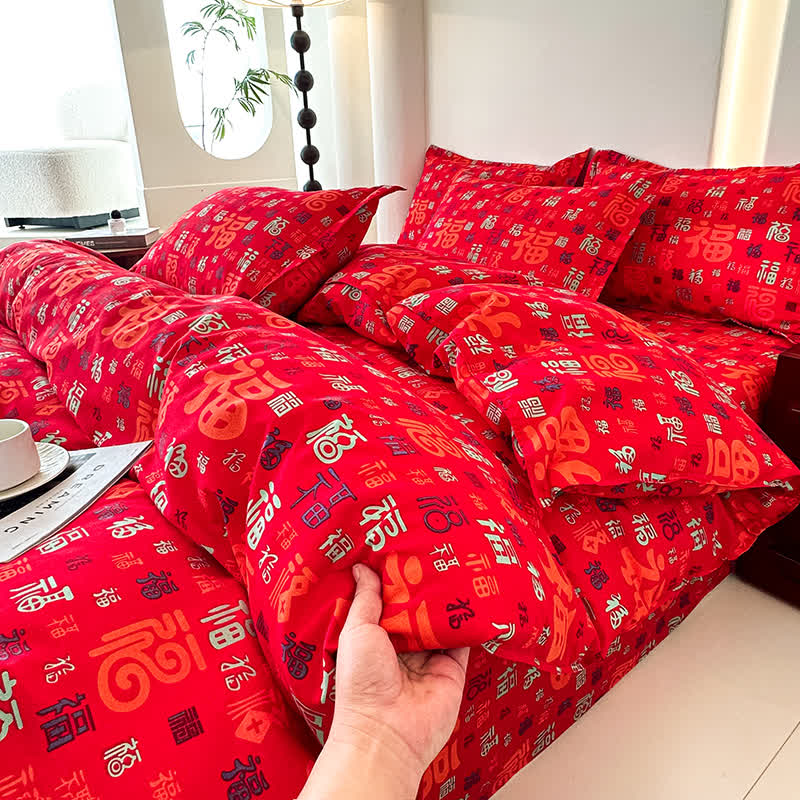 Retro Auspicious Soft Cotton Gauze Bedding(4PCS) - image 8