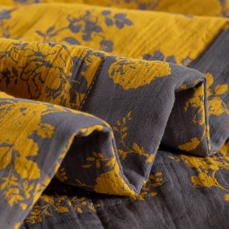 Yellow Floral Double-layer Cotton Summer Quilt - image 13