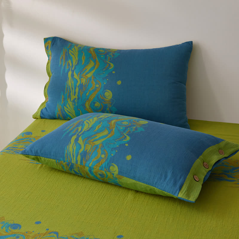 Landscape Print Cotton Gauze Sheet Coverlet - image 2