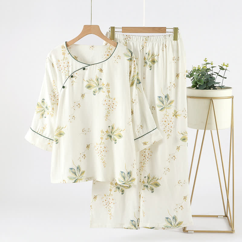 Bamboo Fiber Floral Round-neck Pajama Set - XL - image 0