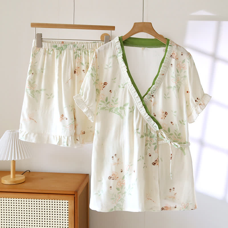 Floral Leaf Short Sleeve Cotton Loungewear - XL - image 0