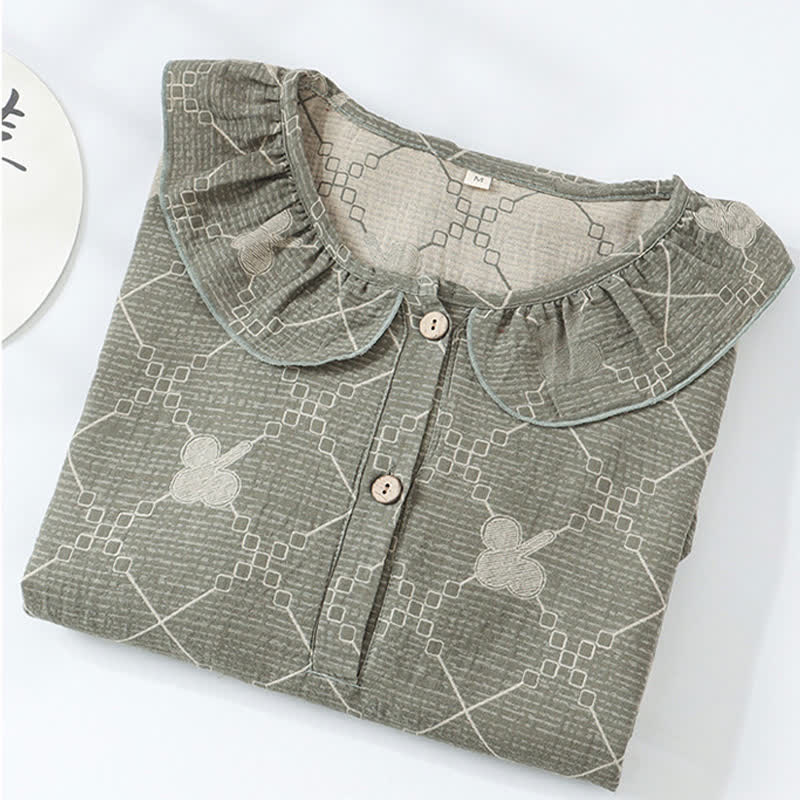 Check Pattern Cotton Gauze Jacquard Nightdress - image 5