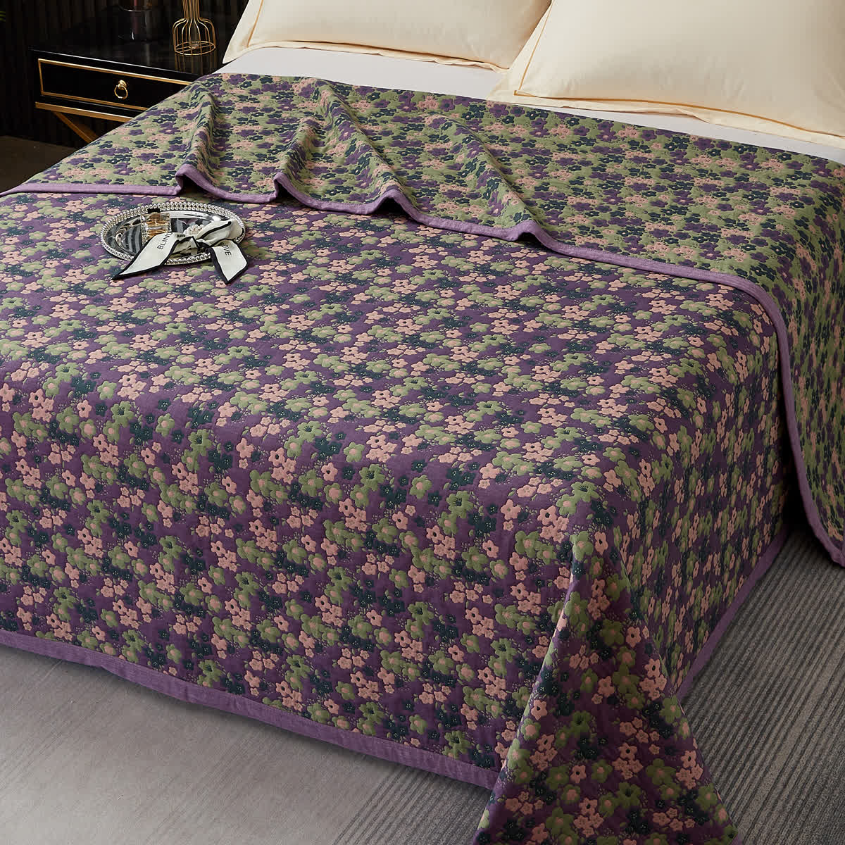 Purple Plum Blossom Cotton Yarn-dyed Quilt - image 2