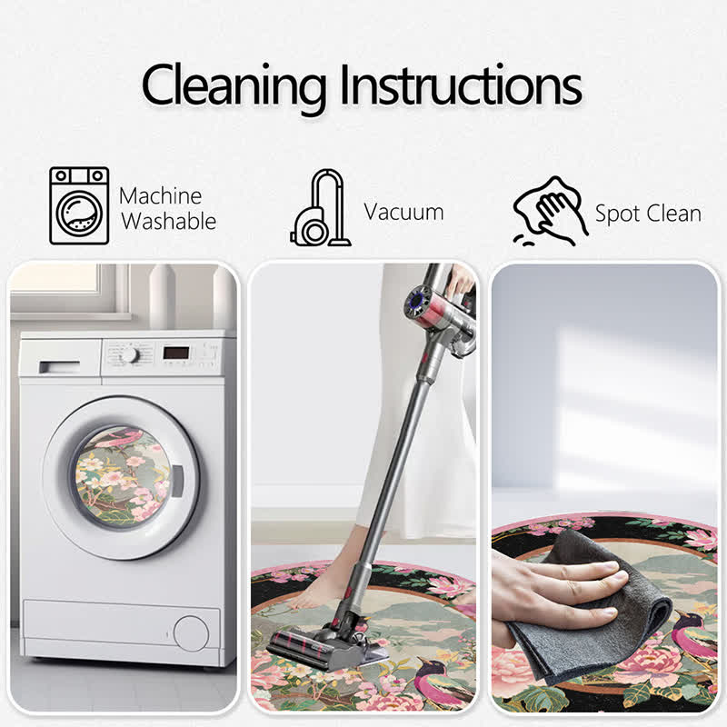 Floral Bird Round-shaped Anti-slip Area Rug - image 4