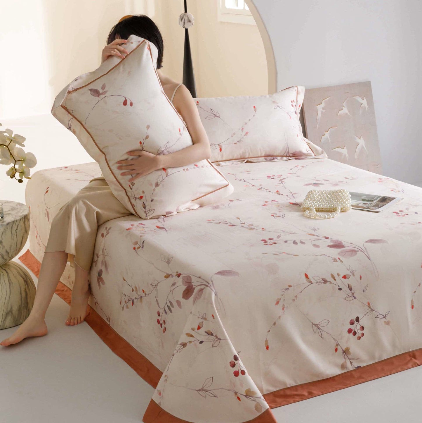 Branch Print Cool Natural Fiber Bedspread - Pink - 2PCS Pillowcases - 19" x 29" - image 2