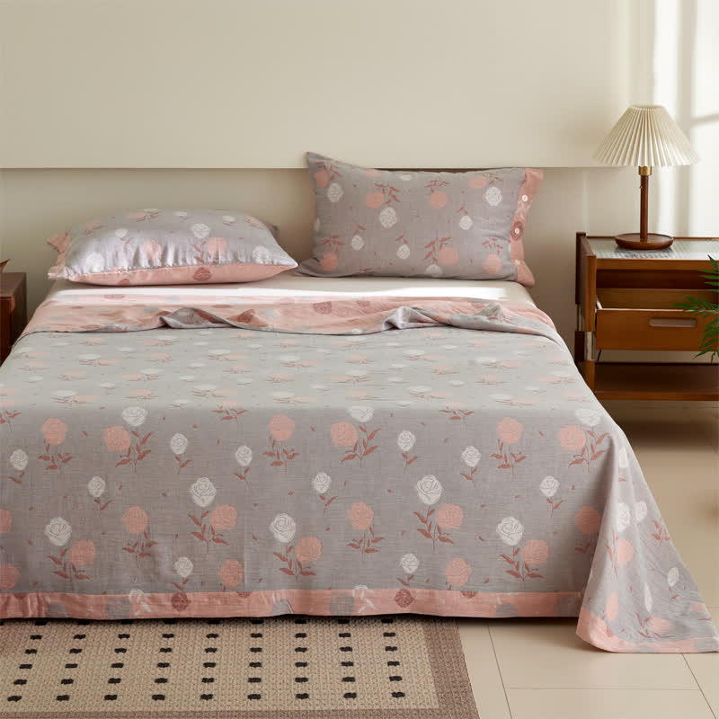 Rose Cotton Double Gauze Jacquard Bedspread - Light Purple - Bedspread with 2PCS Pillowcases - King - image 2