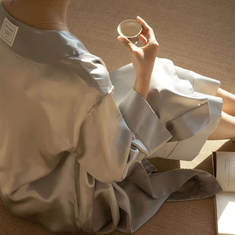 Plus Size Grey Long Sleeve Bathrobe - image 5