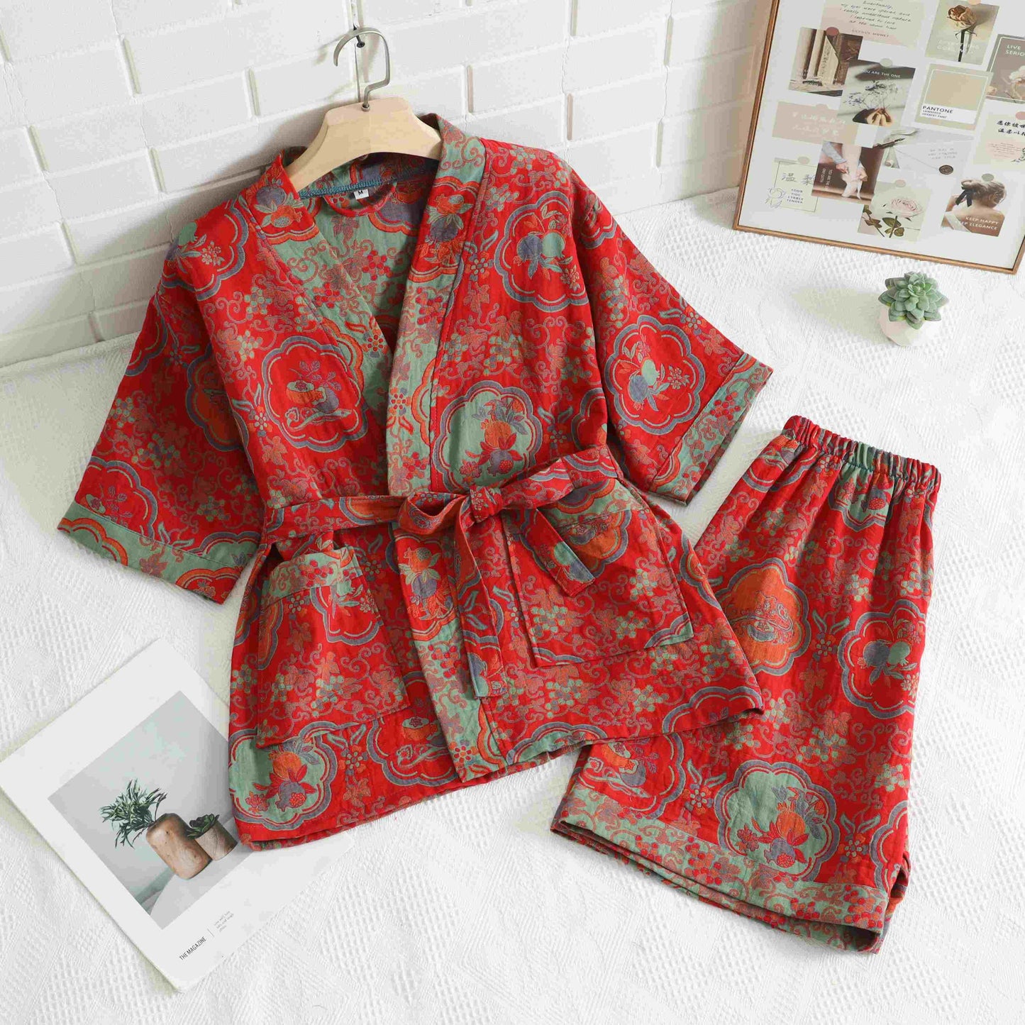 Unisex Oriental Floral Cotton Kimono Loungewear - image 2