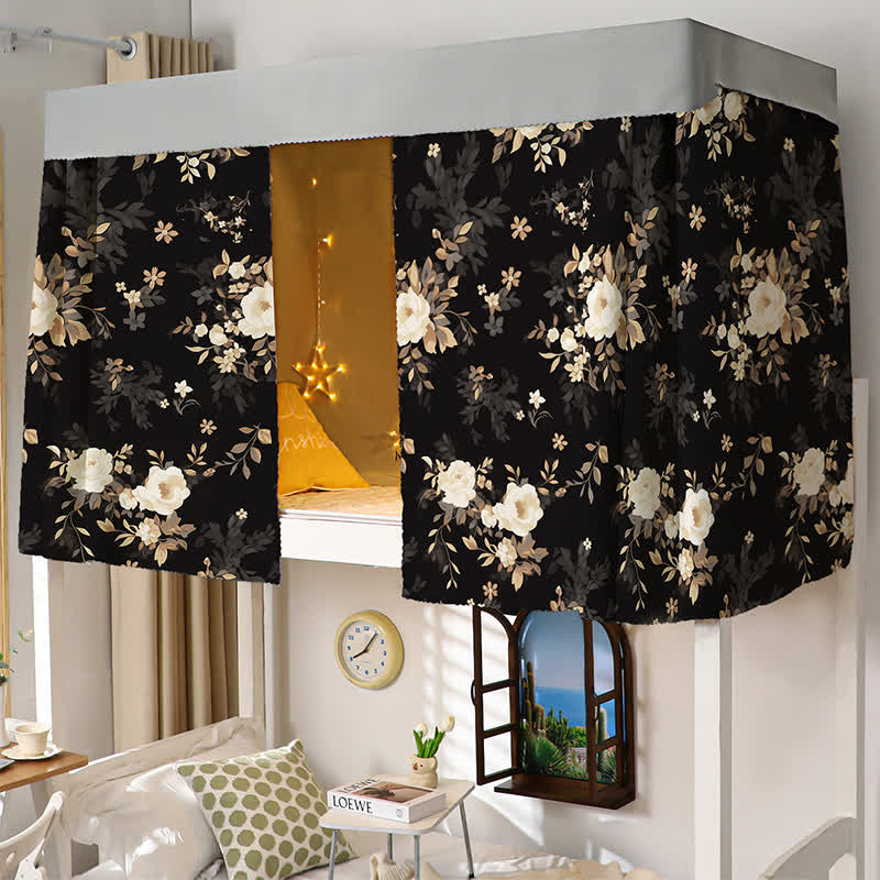 Rose Print Dorm Bunk Bed Curtain - 2PCS Blackout Curtains with Top - 55"W x 79"L x 2+45" x 79" - image 0