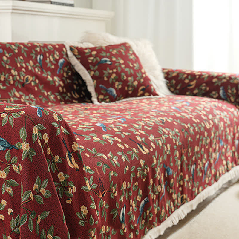 Tassel Floral Bird Soft Sofa Protector - image 10