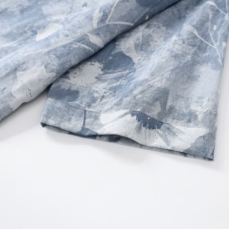 Unisex Blue Floral Cotton Gauze Bathrobe - image 4