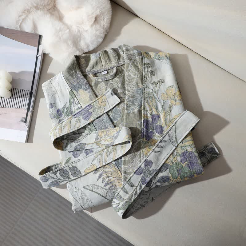 Unisex Duranta Flower Print Cotton Robe - image 2