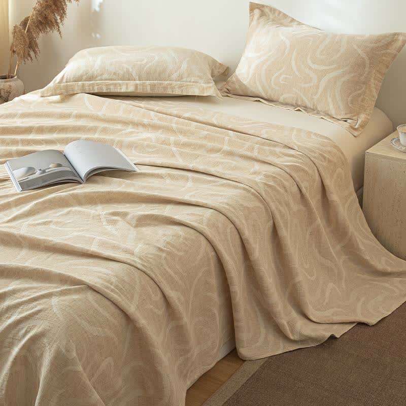 Beige Curve Textured Cotton Linen Bedspread - image 2