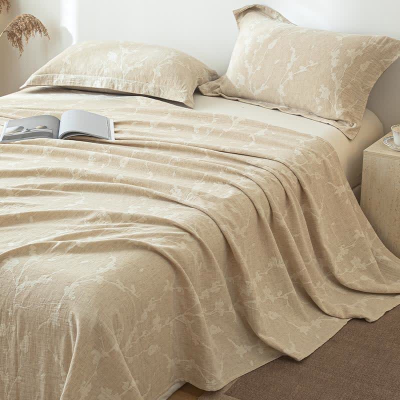 Floral Branch Textured Cotton Linen Bedspread - image 2