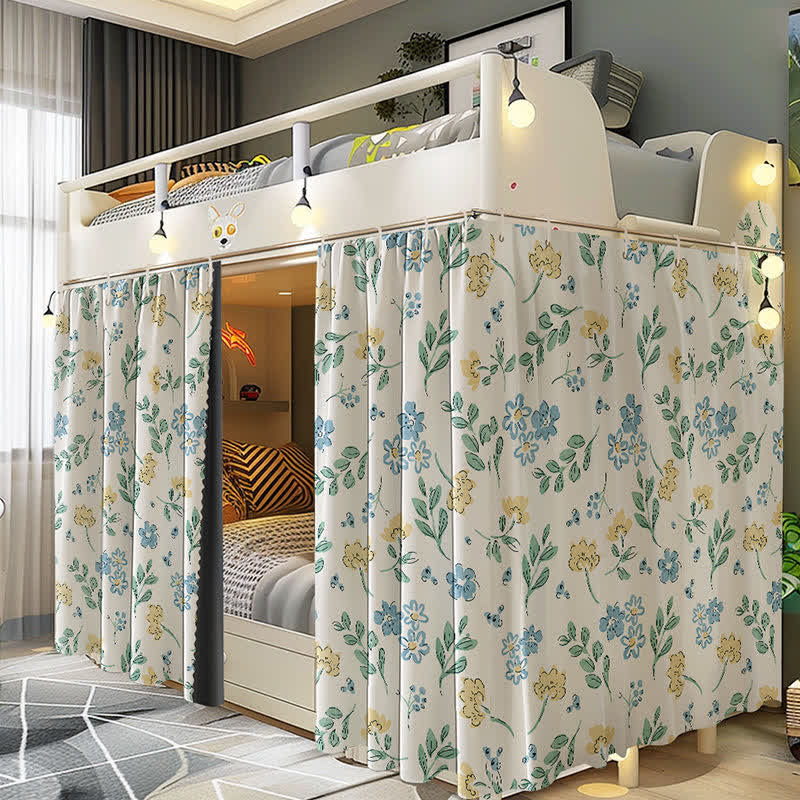 Floral Leaf Dorm Bed Blackout Curtain - 3PCS Blackout Curtains with Top - 53"W x 79"L x 3+49"W x 79"L - image 0