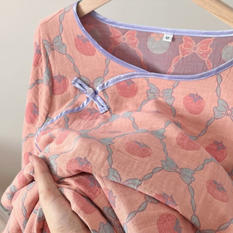Persimmon Bow Cotton Gauze Jacquard Nightdress - image 7