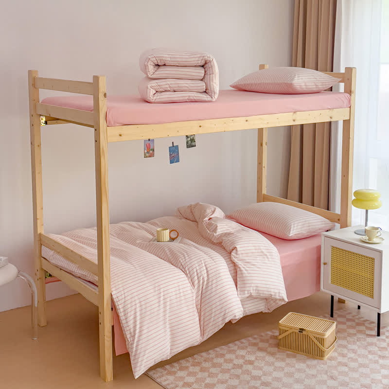 Cotton Minimalist Striped Dorm Bedding Set - Pink - Cal King - image 5