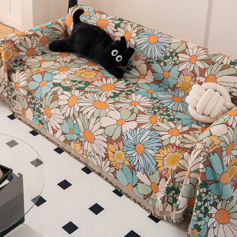 Colorful Daisy Print Sofa Protector - image 1