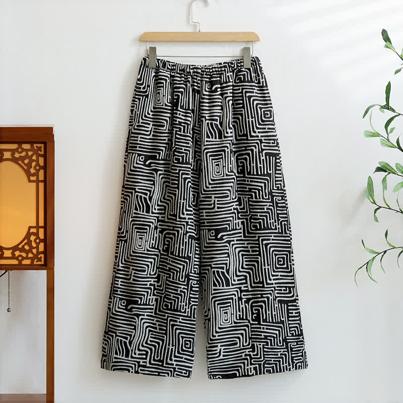 Greek Key Print Jacquard Lounge Pants - Black - XL - image 2