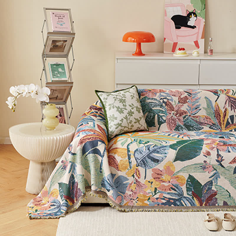 Tropical Floral Leaf Sofa Throw Blanket - image 3