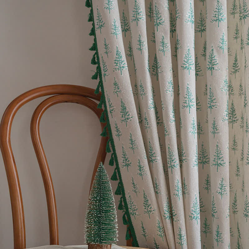 Green Fir Tree Print Curtain - image 6