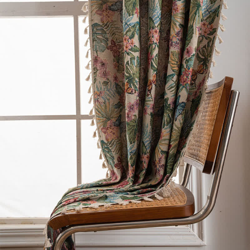 Tropical Monstera Butterfly Jacquard Curtain - image 5