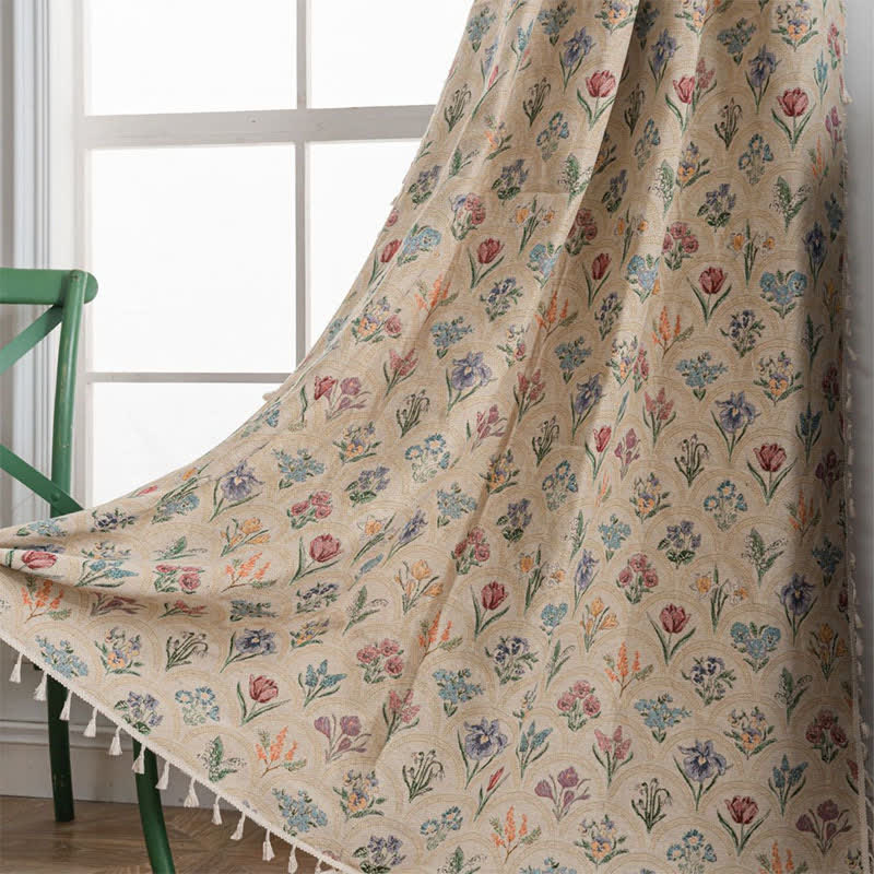 Blooming Hyacinth Jacquard Tassel Curtain - Rod Pocket - 59" x 102" - image 0