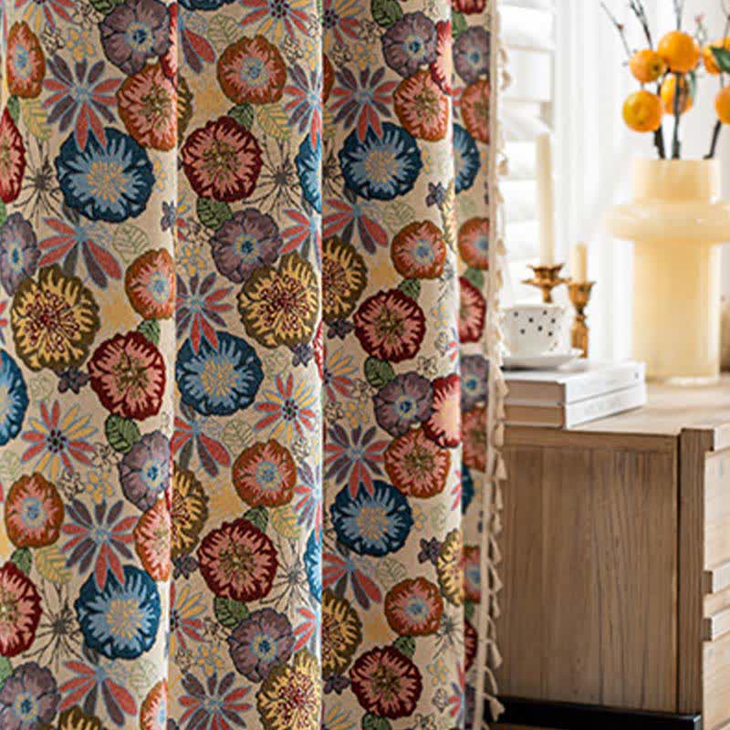 Artistic Floral Jacquard Tassel Curtain - image 2