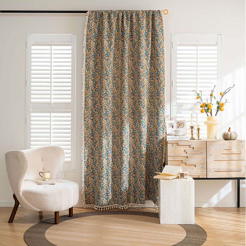 Blue Floral Jacquard Tassel Curtain - image 1
