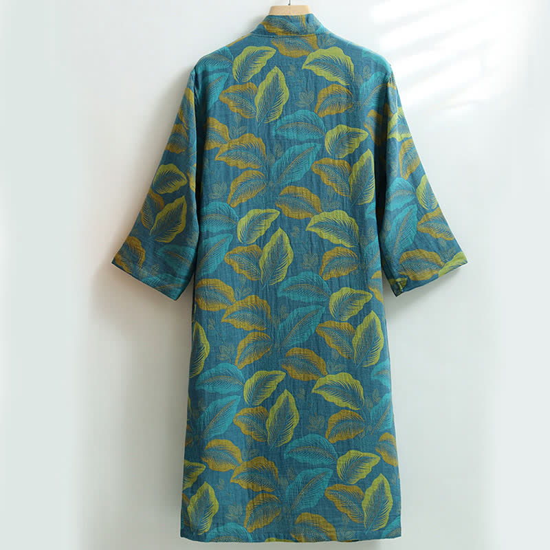 Tropical Leave Cotton Gauze Pocket Bathrobe - image 1