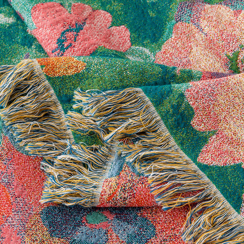 Botanical Art Natural Cotton Tassel Quilt - image 5