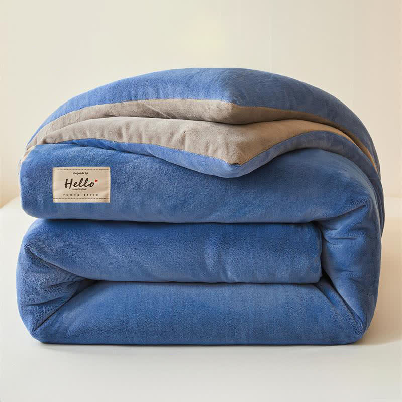 Simple Solid Color Warm Plush Blanket - Royal Blue & Grey - Queen - image 12
