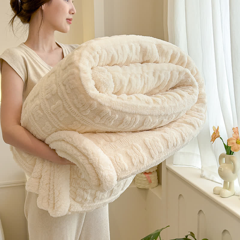 Bear Striped Textured Throw Blanket - Beige - Queen - image 9