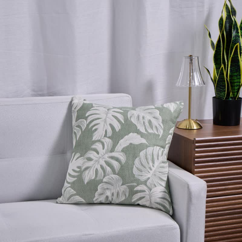 Monstera Cotton Gauze Jacquard Square Pillowcases(2PCS) - 2x Dark Green - 18" x 18" - image 4