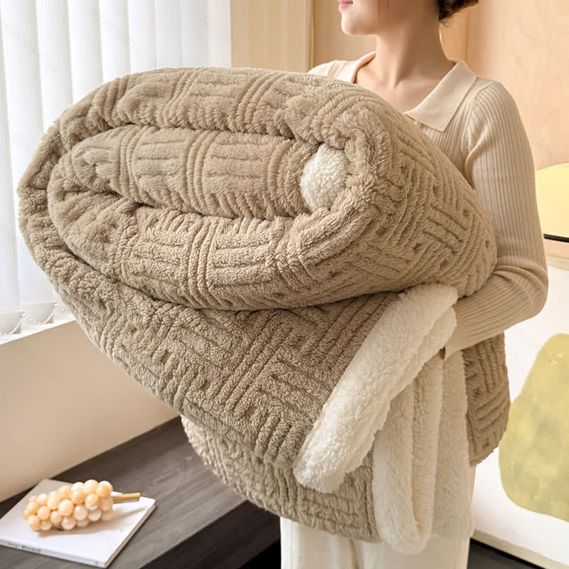 Plaid Jacquard Plush Throw Blanket - Khaki - Queen - image 17